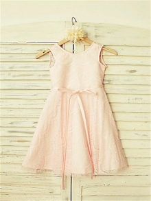 A-line/Princess Scoop Sleeveless Sash/Ribbon/Belt Tea-Length Lace Flower Girl Dresses