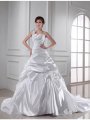 A-Line/Princess One-shoulder Sweetheart Sleeveless Long Pleats Elastic Woven Satin Wedding Dresses