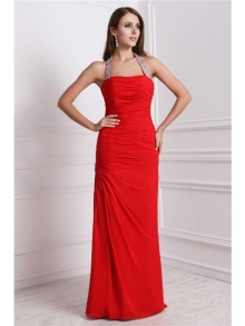 Sheath/Column Halter Beading Sleeveless Long Chiffon Dresses