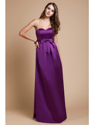 Sheath/Column Sweetheart Sleeveless Long Bowknot Elastic Woven Satin Bridesmaid Dresses