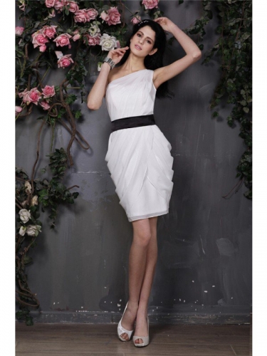 Sheath/Column One-Shoulder Sleeveless Pleats Short Chiffon Cocktail Dresses