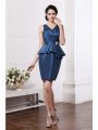 Sheath/Column V-neck Sleeveless Pleats Beading Short Taffeta Cocktail Dresses