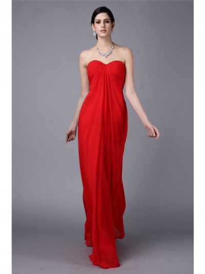 Sheath/Column Strapless Sleeveless Pleats Long Chiffon Dresses [N13ZYDRESS268]