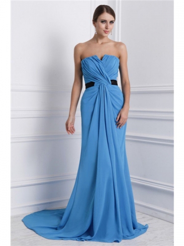 A-Line/Princess Strapless Sleeveless Ruffles Long Chiffon Dresses