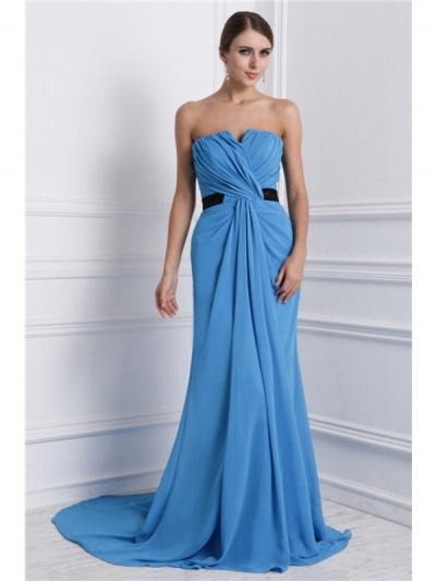 A-Line/Princess Strapless Sleeveless Ruffles Long Chiffon Dresses [N13ZYDRESS44]