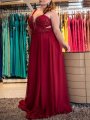 A-Line/Princess Straps Sleeveless Beading Sweep/Brush Train Chiffon Plus Size Dresses