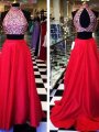 A-Line/Princess Sleeveless Halter Beading Satin Sweep/Brush Train Two Piece Dresses