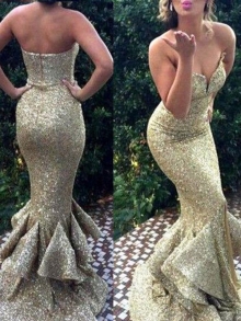 Trumpet/Mermaid Sweetheart Sleeveless Sweep/Brush Train Sequins Dresses