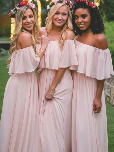 A-Line/Princess Off-the-Shoulder Sleeveless Chiffon Bridesmaid Dresses