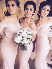 Trumpet/Mermaid Sleeveless Off-the-Shoulder Jersey Floor-Length Bridesmaid Dresses