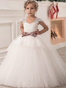 Ball Gown Straps Sleeveless Sash/Ribbon/Belt Tulle Floor-Length Flower Girl Dresses