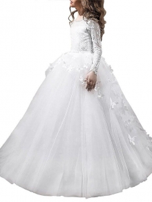 Ball Gown Scoop Long Sleeves Floor-Length Tulle Flower Girl Dresses