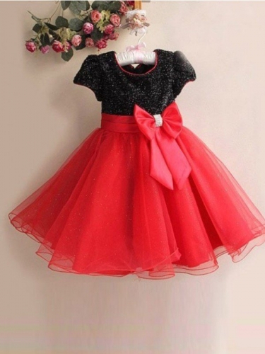 A-line/Princess Scoop Short Sleeves Bowknot Long Organza Flower Girl Dresses