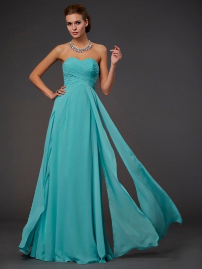 A-Line/Princess Sleeveless Pleats Sweetheart Long Chiffon Dresses [40066]