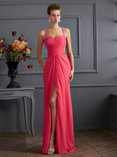 Empire Sweetheart Sleeveless Ruffles Long Chiffon Dresses