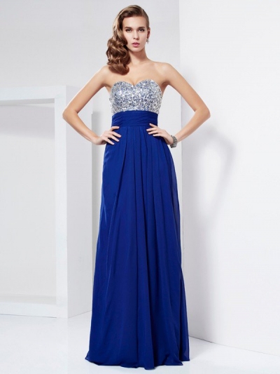 Sheath/Column Sweetheart Sleeveless Rhinestone Long Chiffon Dresses