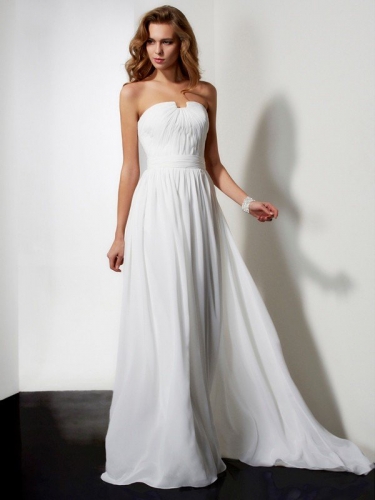 A-Line/Princess Strapless Sleeveless Pleats Ruffles Long Chiffon Dresses