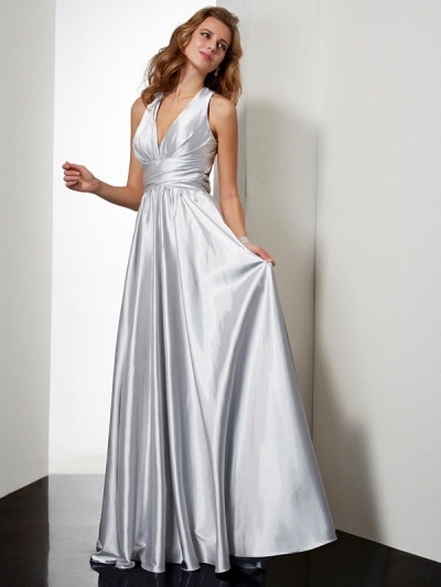 Sheath/Column Halter Sleeveless Pleats Long Elastic Woven Satin Dresses [40224]