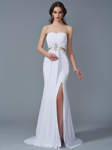 A-Line/Princess Sweetheart Sleeveless Beading Long Chiffon Dresses