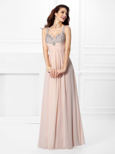 A-Line/Princess Straps Beading Sleeveless Long Chiffon Dresses [50028]