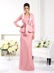 Sheath/Column Square Sleeveless Long Elastic Woven Satin Mother of the Bride Dresses