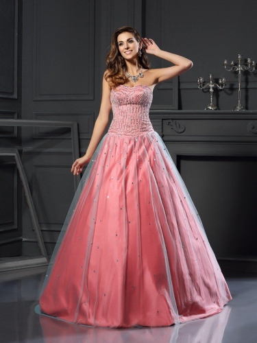 Ball Gown Sweetheart Beading Sleeveless Long Satin Quinceanera Dresses