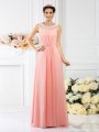 A-Line/Princess Bateau Beading Sleeveless Long Chiffon Bridesmaid Dresses