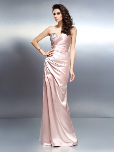 Trumpet/Mermaid Sweetheart Beading Sleeveless Long Elastic Woven Satin Dresses