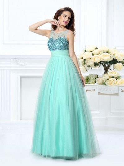 Ball Gown Bateau Beading Sleeveless Long Chiffon Quinceanera Dresses [50252]