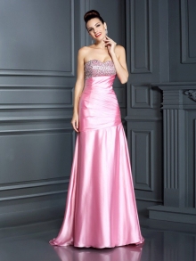 Trumpet/Mermaid Sweetheart Beading Sleeveless Long Elastic Woven Satin Dresses