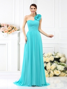 A-Line/Princess One-Shoulder Pleats Sleeveless Long Chiffon Bridesmaid Dresses