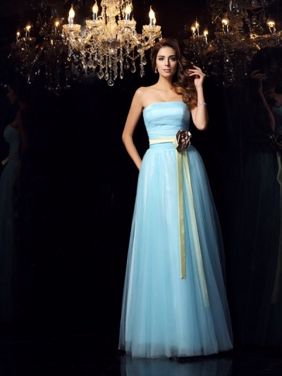 Ball Gown Strapless Sash/Ribbon/Belt Sleeveless Long Satin Quinceanera Dresses [50595]