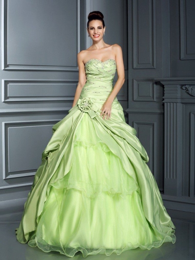 Ball Gown Sweetheart Hand-Made Flower Sleeveless Long Taffeta Quinceanera Dresses [50706]