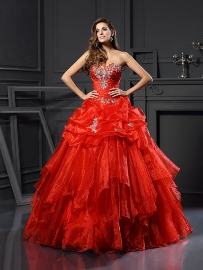 Ball Gown Sweetheart Beading Sleeveless Long Tulle Quinceanera Dresses [50727]