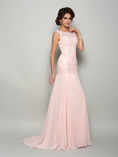 Trumpet/Mermaid Scoop Beading Sleeveless Long Chiffon Mother of the Bride Dresses [50830]