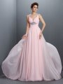 A-Line/Princess Straps Beading Sleeveless Long Chiffon Dresses