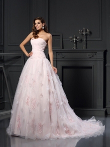 Ball Gown Sweetheart Ruffles Sleeveless Long Satin Wedding Dresses