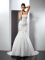 Trumpet/Mermaid Strapless Applique Sleeveless Long Satin Wedding Dresses