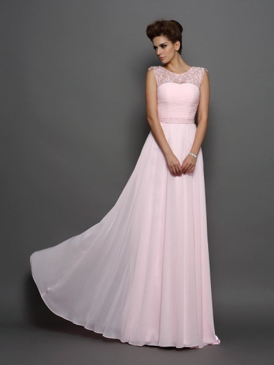 A-Line/Princess Scoop Beading Sleeveless Long Chiffon Dresses [51203]