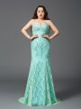 Sheath/Column Strapless Lace Sleeveless Long Satin Plus Size Dresses