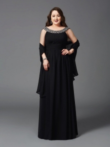 A-Line/Princess Scoop Rhinestone Sleeveless Long Chiffon Plus Size Dresses