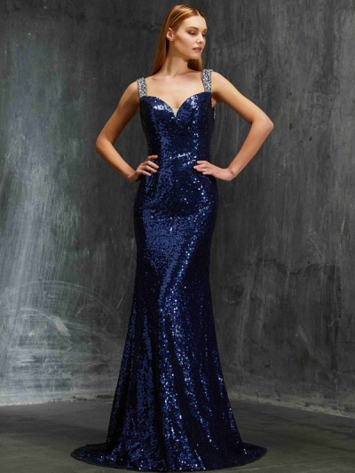 Sheath/Column V-neck Sleeveless Sweep/Brush Train Beading Sequins Dresses [70026]