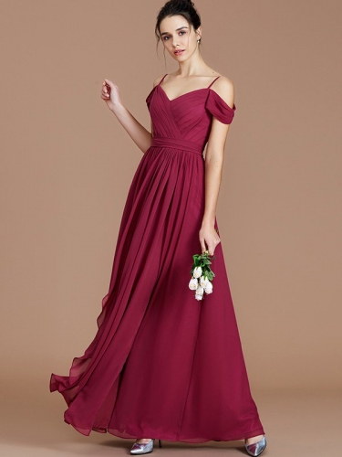 A-Line/Princess Off-the-Shoulder Sleeveless Ruched Floor-Length Chiffon Bridesmaid Dresses