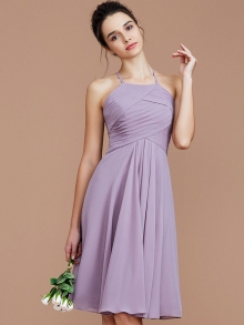 A-Line/Princess Halter Sleeveless Ruched Short/Mini Chiffon Bridesmaid Dresses