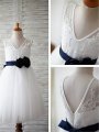 A-line/Princess V-neck Sleeveless Hand-made Flower Floor-Length Tulle Flower Girl Dresses