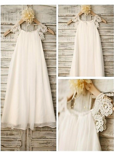 A-line/Princess Scoop Sleeveless Lace Floor-Length Chiffon Flower Girl Dresses