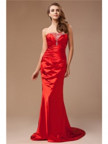 Trumpet/Mermaid Strapless Beading Long Sleeveless Taffeta Dresses