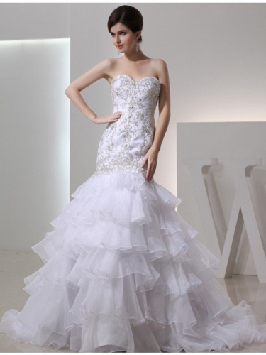 Trumpet/Mermaid Beading Sweetheart Sleeveless Organza Embroidery Wedding Dresses