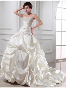 Ball Gown Beading Strapless Sleeveless Long Satin Wedding Dresses