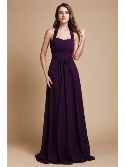 A-Line/Princess Halter Sleeveless Long Ruffles Chiffon Bridesmaid Dresses